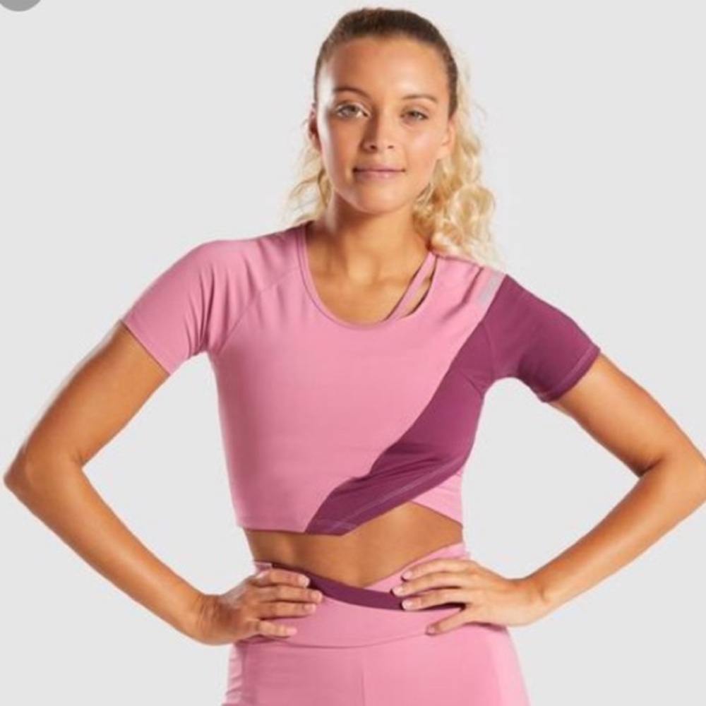 Gymshark workout top asymmetric crop top pink